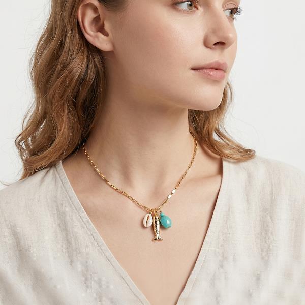 METAL CHAIN SEA LIFE MULTI CHARM NECKLACE