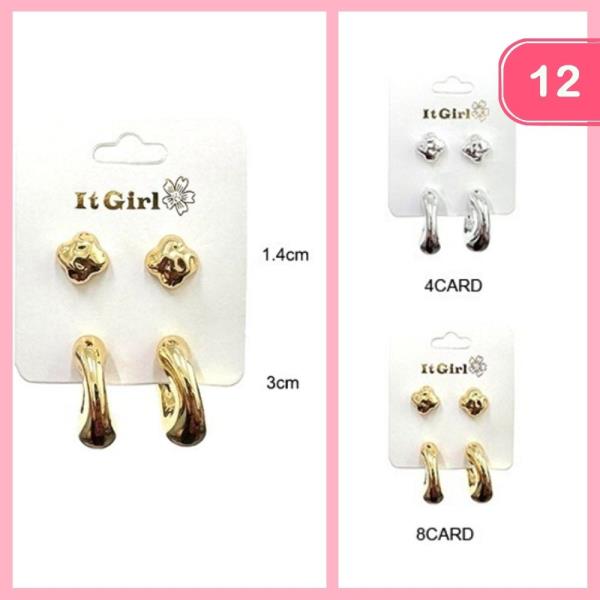 HAMMERED POST HOOP EARRING SET (12 UNITS)