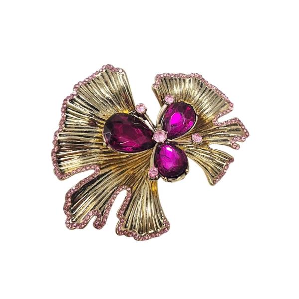 METAL SPIKE RHINESTONE BOW BROOCH