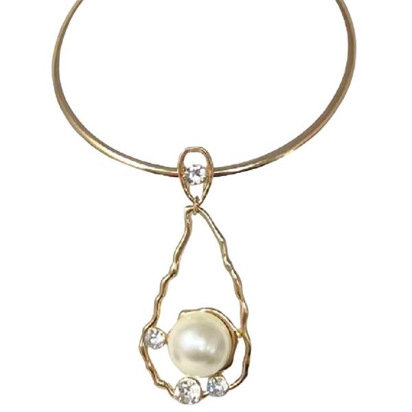 METAL TEARDROP PEARL PENDANT STATEMENT NECKLACE EARRING SET