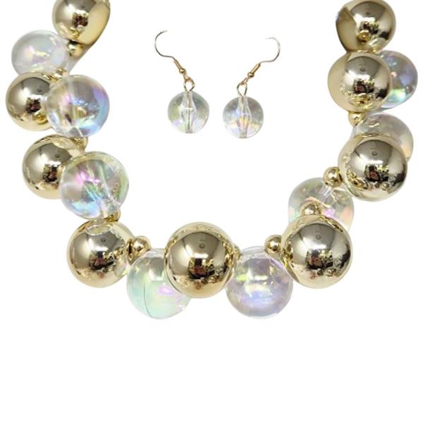 METAL BALL BEAD STATEMENT NECKLACE EARRING SET