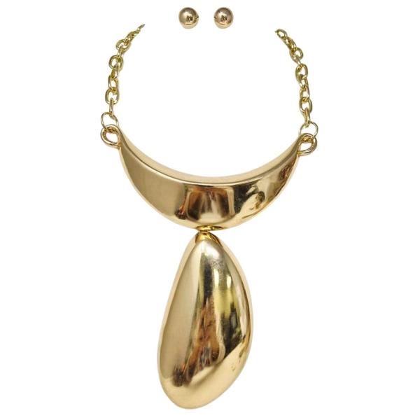 METAL TEARDROP PENDANT STATEMENT NECKLACE EARRING SET