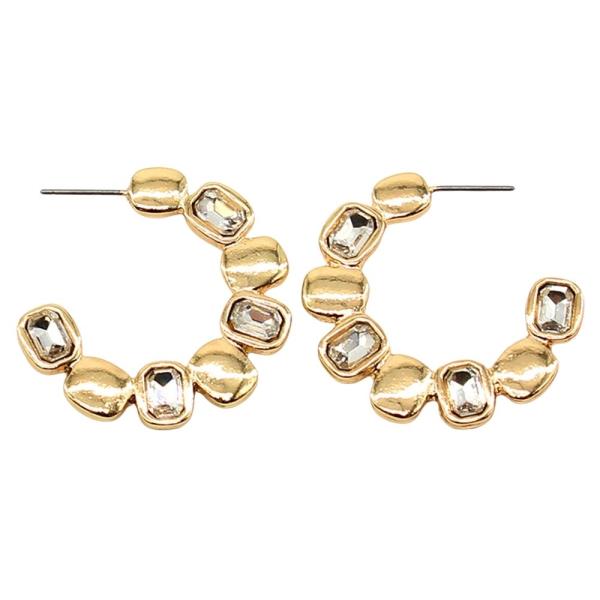 STONE FACETED OPEN HOOP EARRING