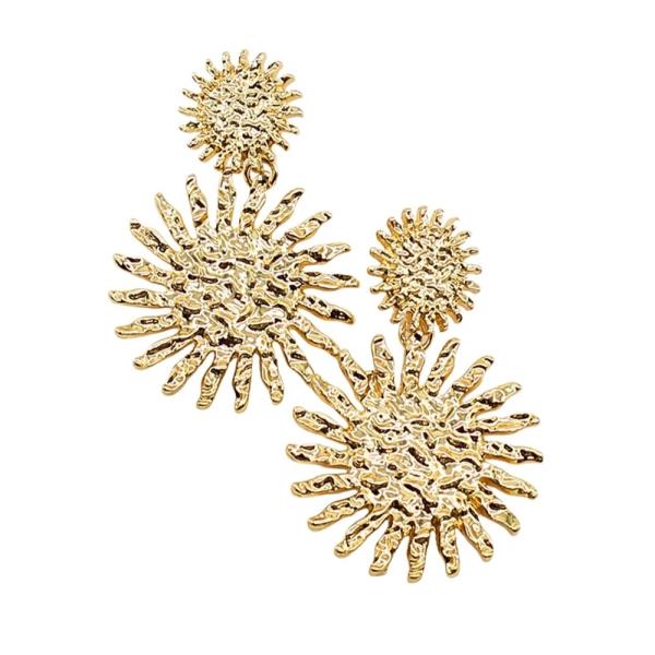 TEXTURED DOUBLE SUNBURST DANGLE EARRINGS