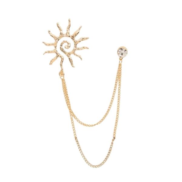 RHINESTONE SUN CHAIN DRAPE DOUBLE BROOCH