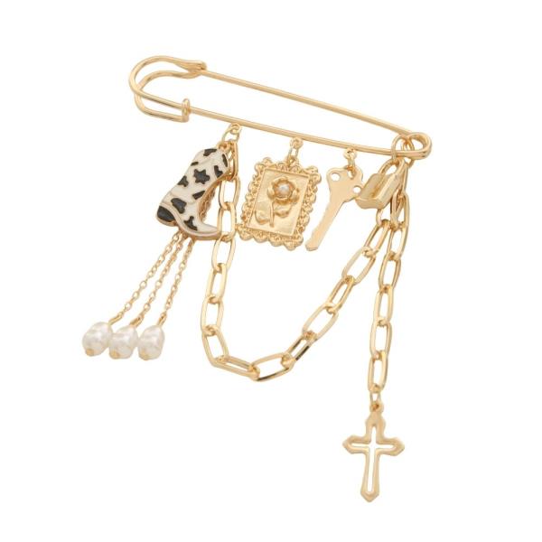 METAL WESTERN SAFETY PIN CHAIN TASSEL BROOCH