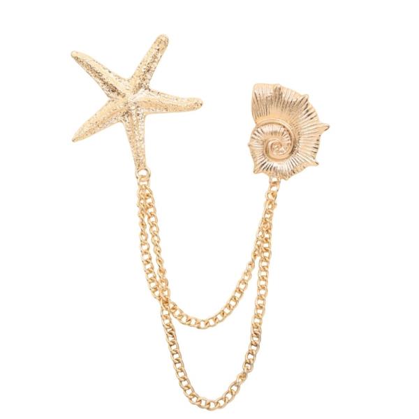 METAL STARFISH SHELL CHAIN DRAPE DOUBLE BROOCH
