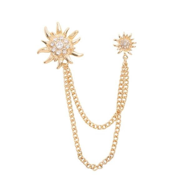 RHINESTONE DUAL SUN CHAIN DRAPE BROOCH