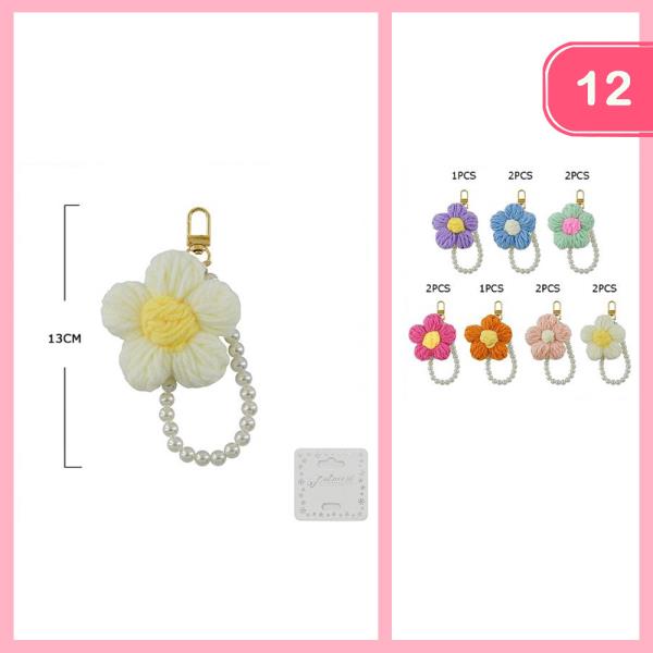 YARN FLOWER BEADED KEYCHAIN (12 UNITS)