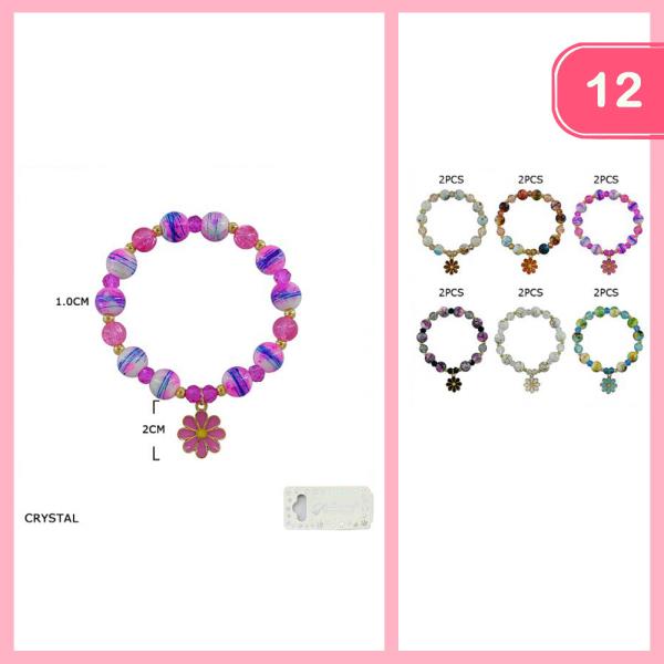 BEADED FLOWER CHARM BRACELET (12 UNITS)