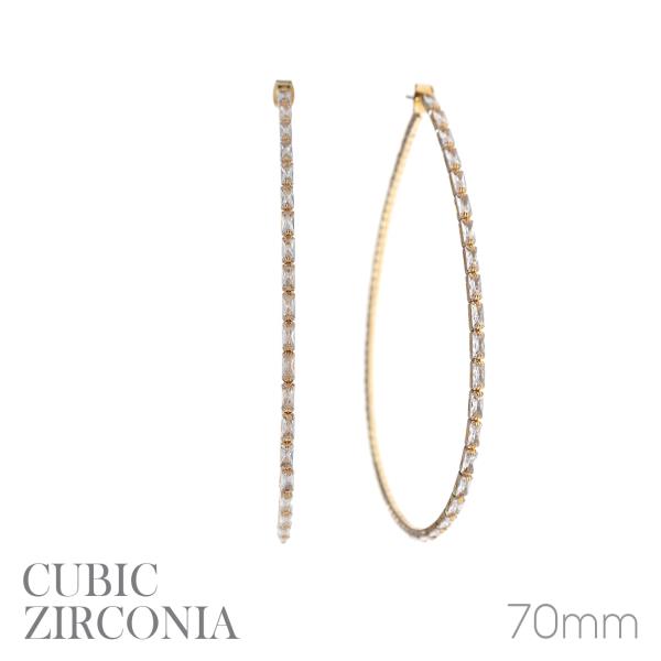 CZ BAGUETTE TEARDROP HOOP EARRING