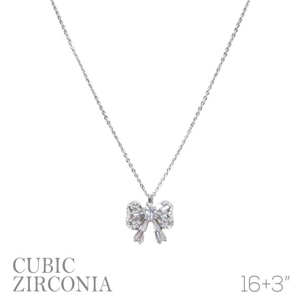 CZ BOW PENDANT NECKLACE