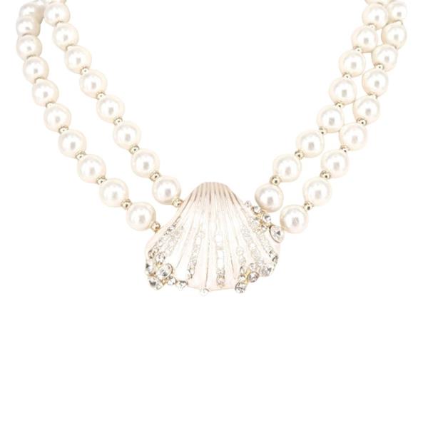 PEARL MULTI STRAND SEALIFE RHINESTONE SHELL PENDANT NECKLACE