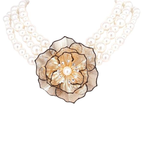 PEARL MULTI STRAND FLORAL STATEMENT NECKLACE