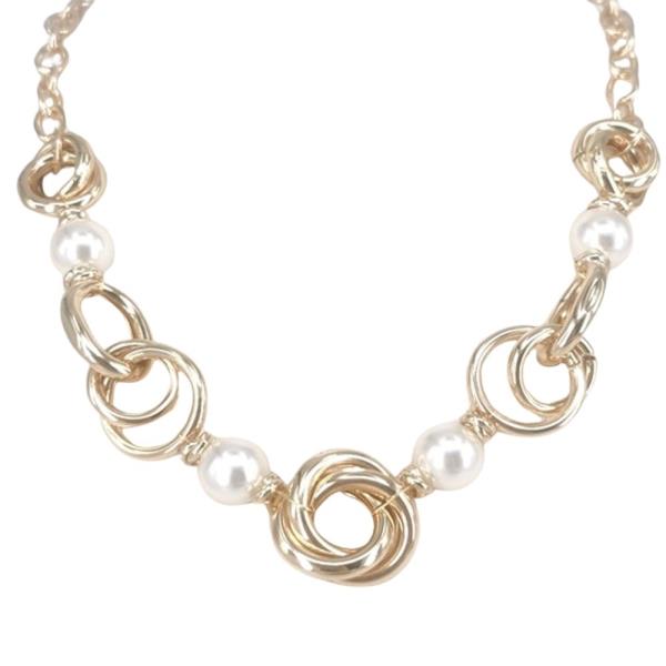 METAL KNOT LINK PEARL STATEMENT NECKLACE