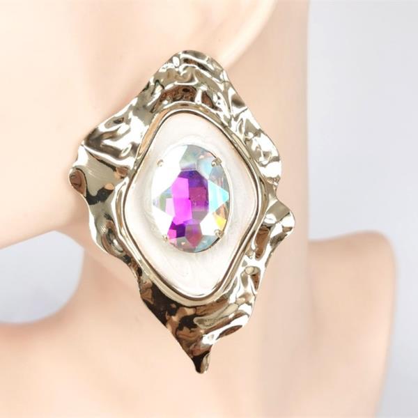 METAL ENAMEL RHINESTONE DIAMOND STATEMENT STUD EARRING