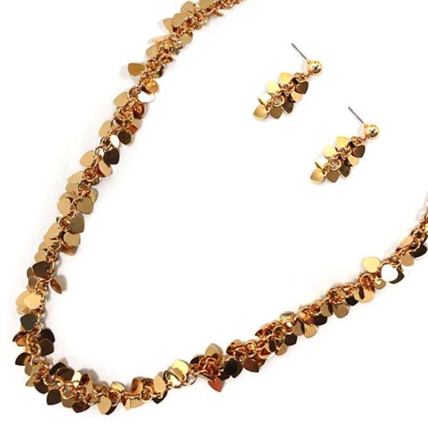 METAL HEART NECKALCE EARRING SET