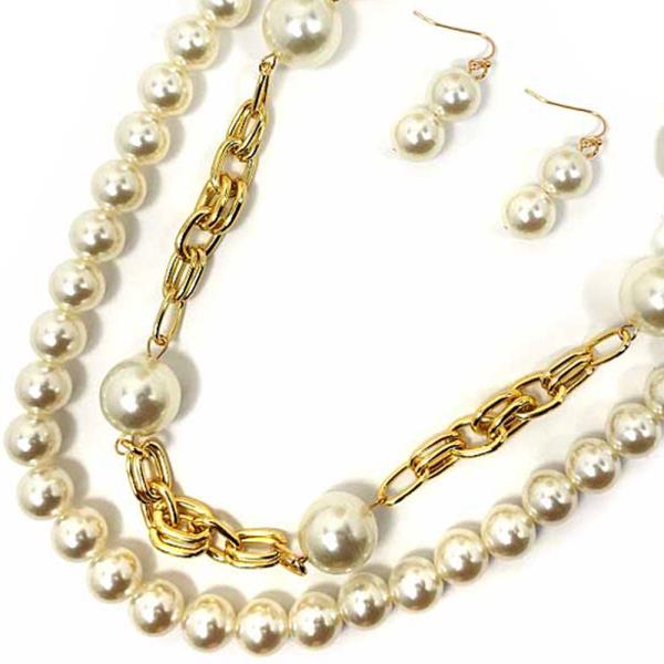 LAYER W PEARL NECKLACE EARRINGS SET