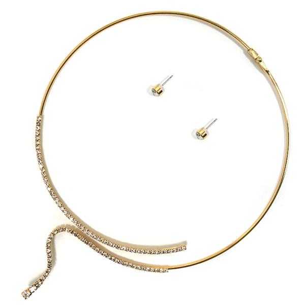 METAL W STONE NECKLACE EARRING SET
