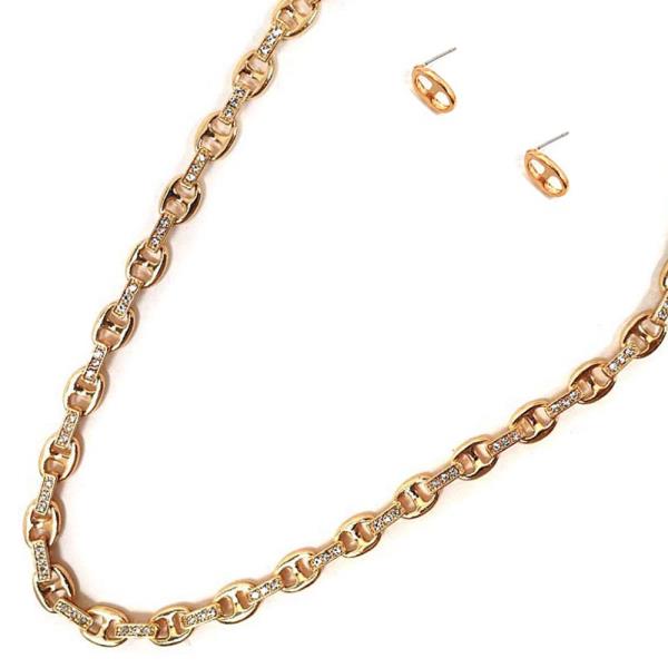 STONE W CHAIN NECKLACE EARRING SET