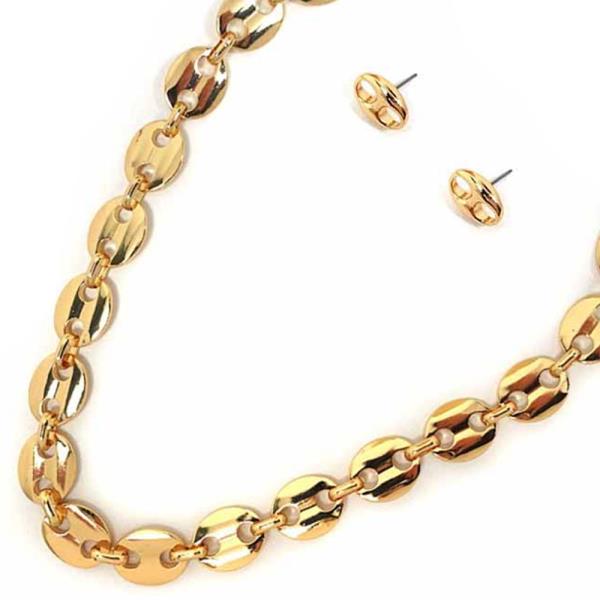 METAL OVAL CHAIN NECKLACE EARRING SET
