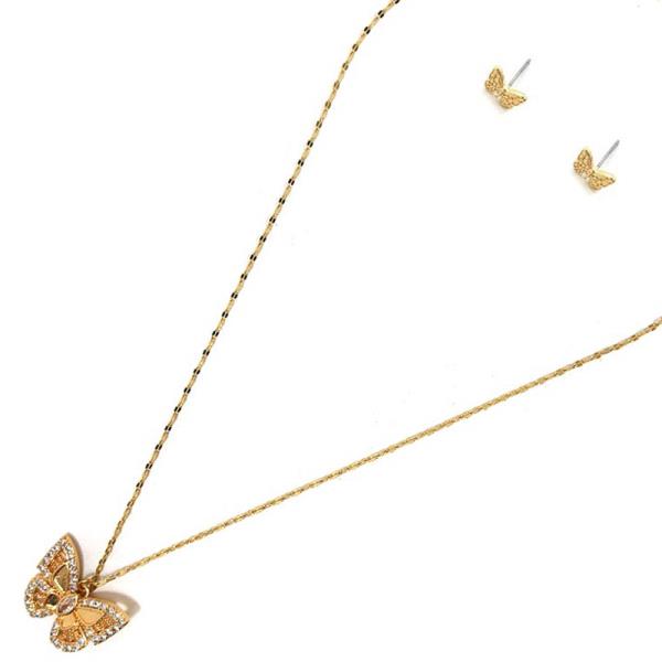 BUTTERFLY PENDANT W STONE EARRING NECKLACE SET