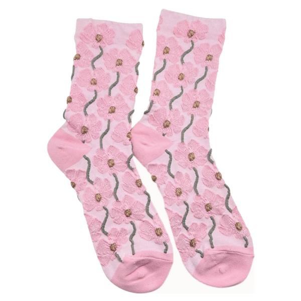 FLORAL PRINT SHEER CREW SOCK