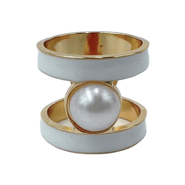 14K GOLD WHITE GOLD DIPPED PEARL BAND SCARF RING