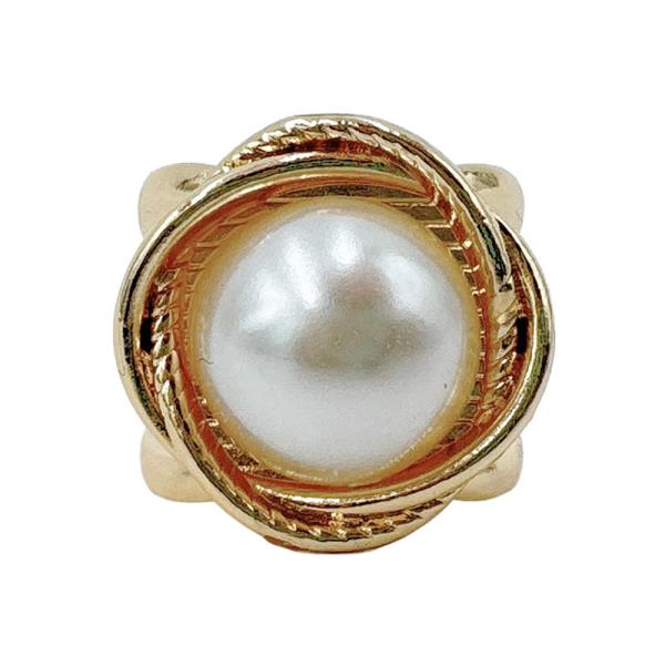 14K GOLD WHITE DIPPED PEARL FRAME SCARF RING