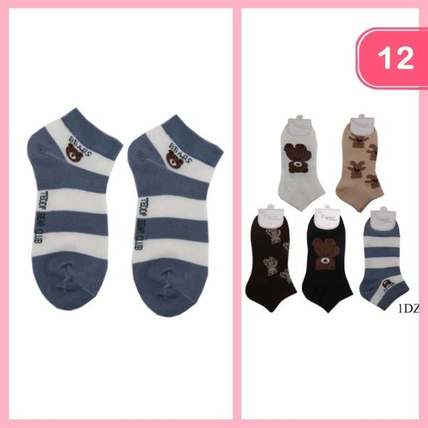 TEDDY BEAR PRINT ANKLE SOCKS (12 UNITS)