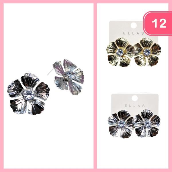 METAL FLOWER POST EARRINGS (12 UNITS)