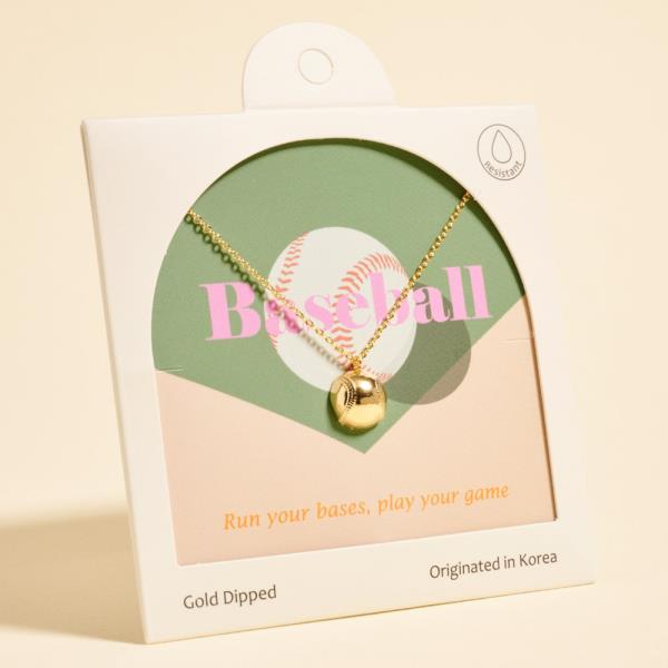 BASEBALL SHAPED GOLD DIPPED PENDANT NECKLACE