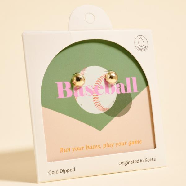 BASEBALL SHAPED GOLD-DIPPED 925 SILVER POST EARRINGS