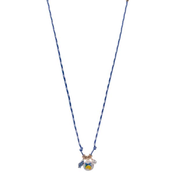 LEMON PRINTED CHARM W/ CERAMIC EFFECT FISH AND PENDANT NECKLACE