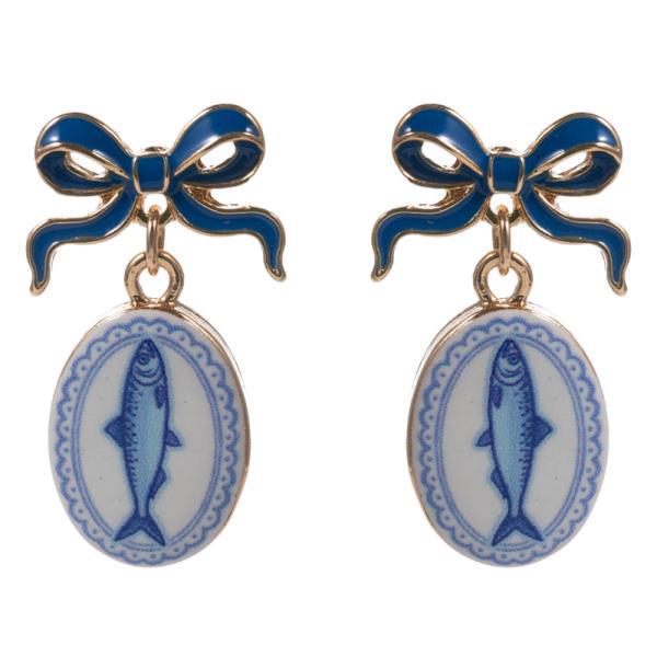 BOW SHAPED ENAMEL POST W/ SARDINE STARFISH PALM TREE EARRINGS