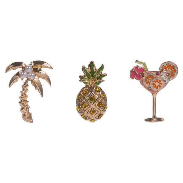 PALMTREE, PINEAPPLE AND COCKTAIL SHAPED ENAMEL BROOCH