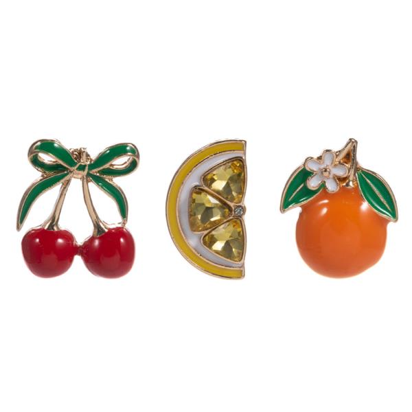 MIXED FRUIT SHAPED ENAMELED 3 SET BROOCH