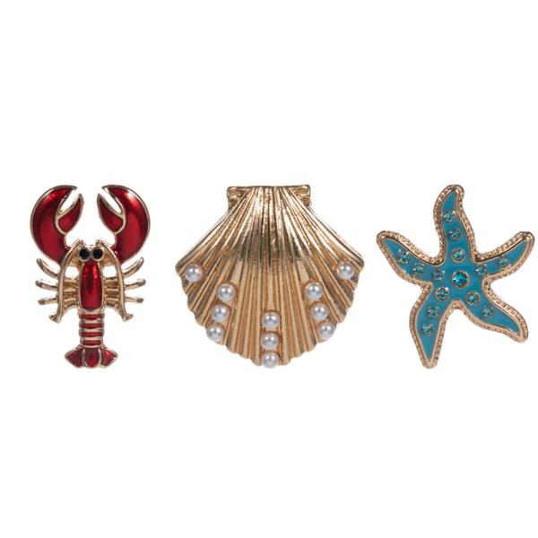 MIXED SEALIFE SHAPED ENAMELED 3 SET BROOCH