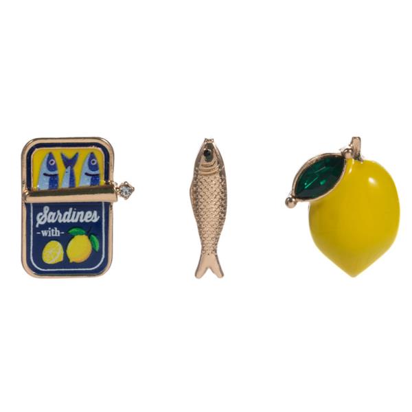 SARDINES AND LEMON SHAPED ENAMELED 3 SET BROOCH