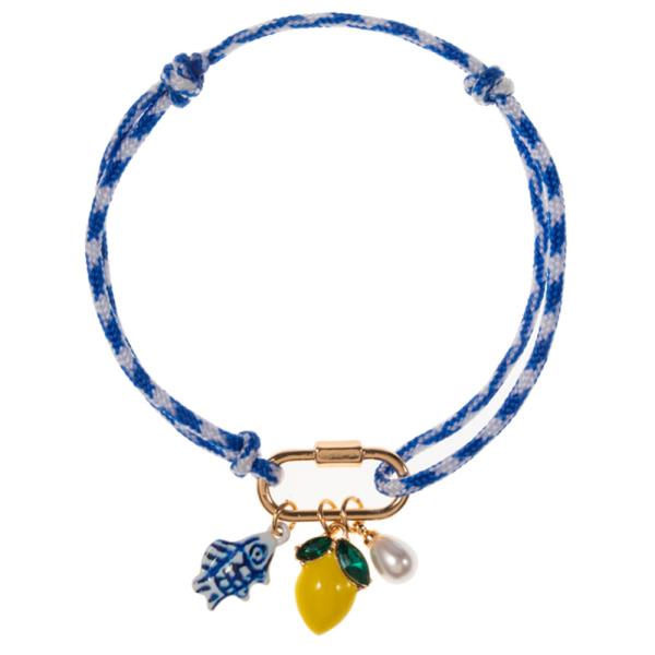 LEMON W/ CERAMIC EFFECT FISH CHARM ROPE PULL TIE BRACELET