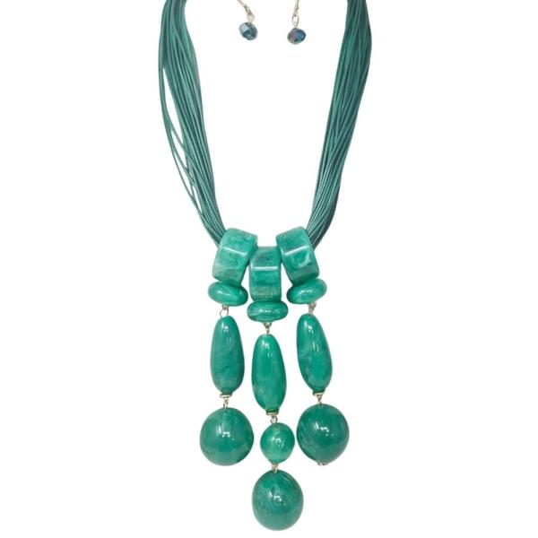 MULTI STRAND STONE DROP STATEMENT NECKLACE EARRING SET