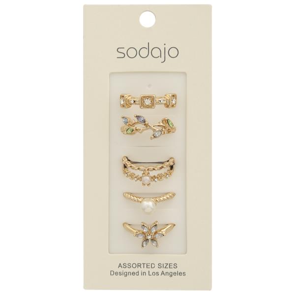 SODAJO ASSORTED METAL RHINESTONE PEARL RING SET