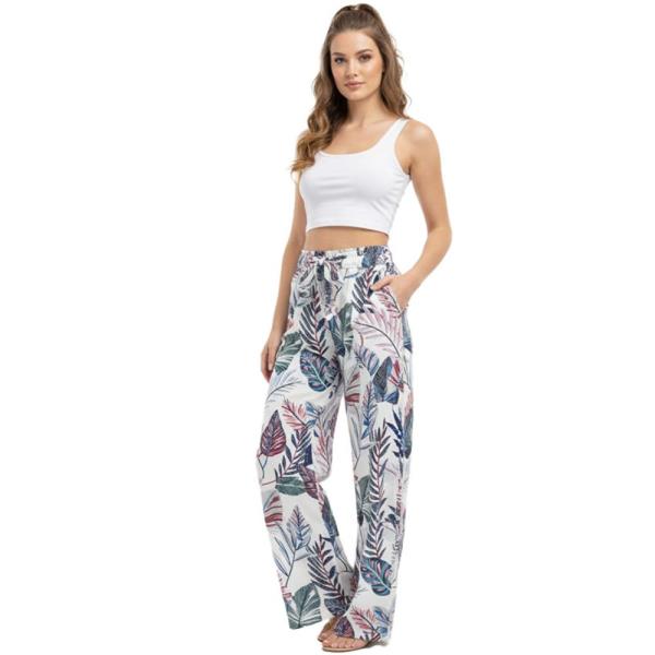 FLORAL PRINT ELASTIC WAIST WIDE LEG PANTS