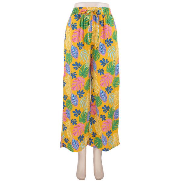 FLORAL PRINT ELASTIC WAIST WIDE LEG PANTS