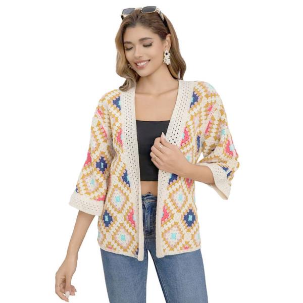 GEOMETRIC PRINT OPEN FRONT CARDIGAN