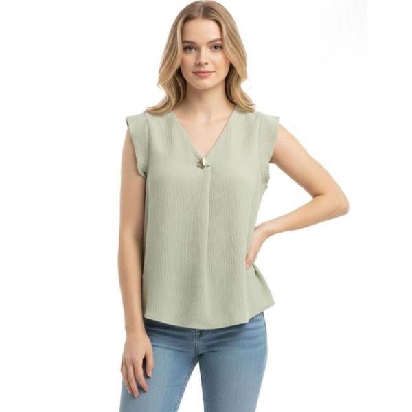 WOVEN V NECK CAP SLEEVE TOP