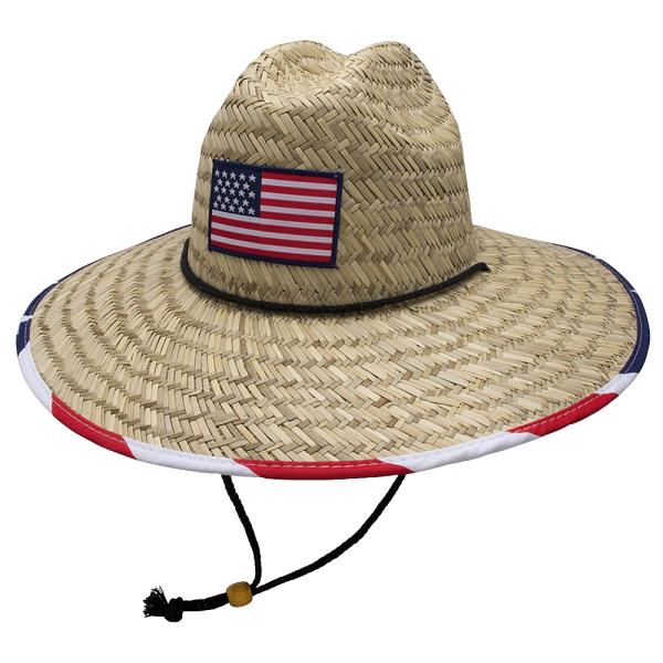 USA FLAG DRAWSTRING STRAW SUN HAT