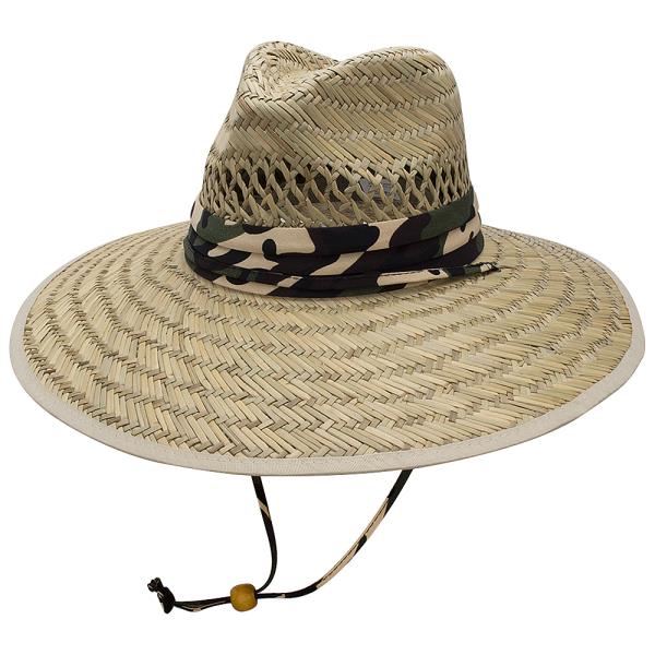 CAMO BAND DRAWSTRING STRAW SUN HAT