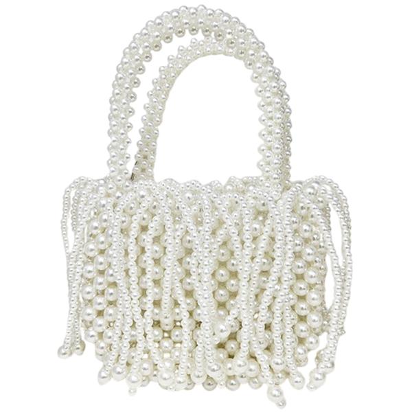 PEARL ALL OVER FRINGE HANDLE EVENING BAG