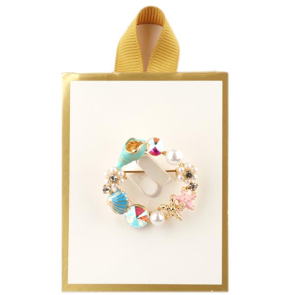 RHINESTONE SEA LIFE SHELL BROOCH PIN